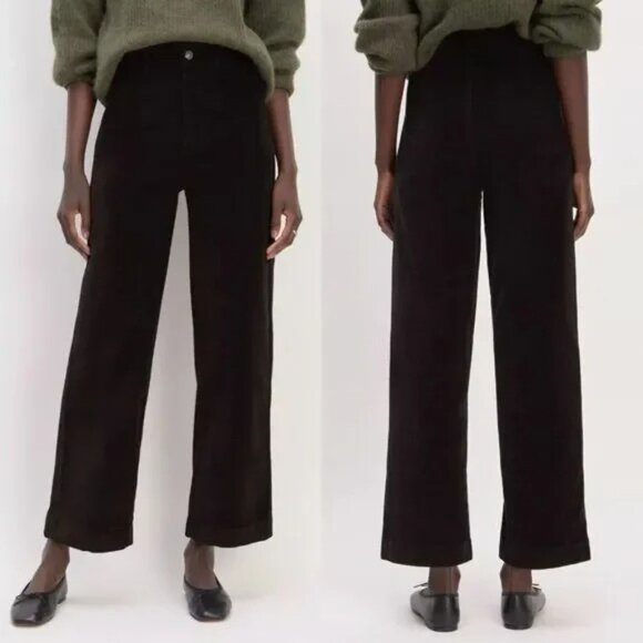 NWT Everlane The Corduroy Wide-Leg Cotton Blend High Rise Pant Black Sz 2 - Picture 1 of 8